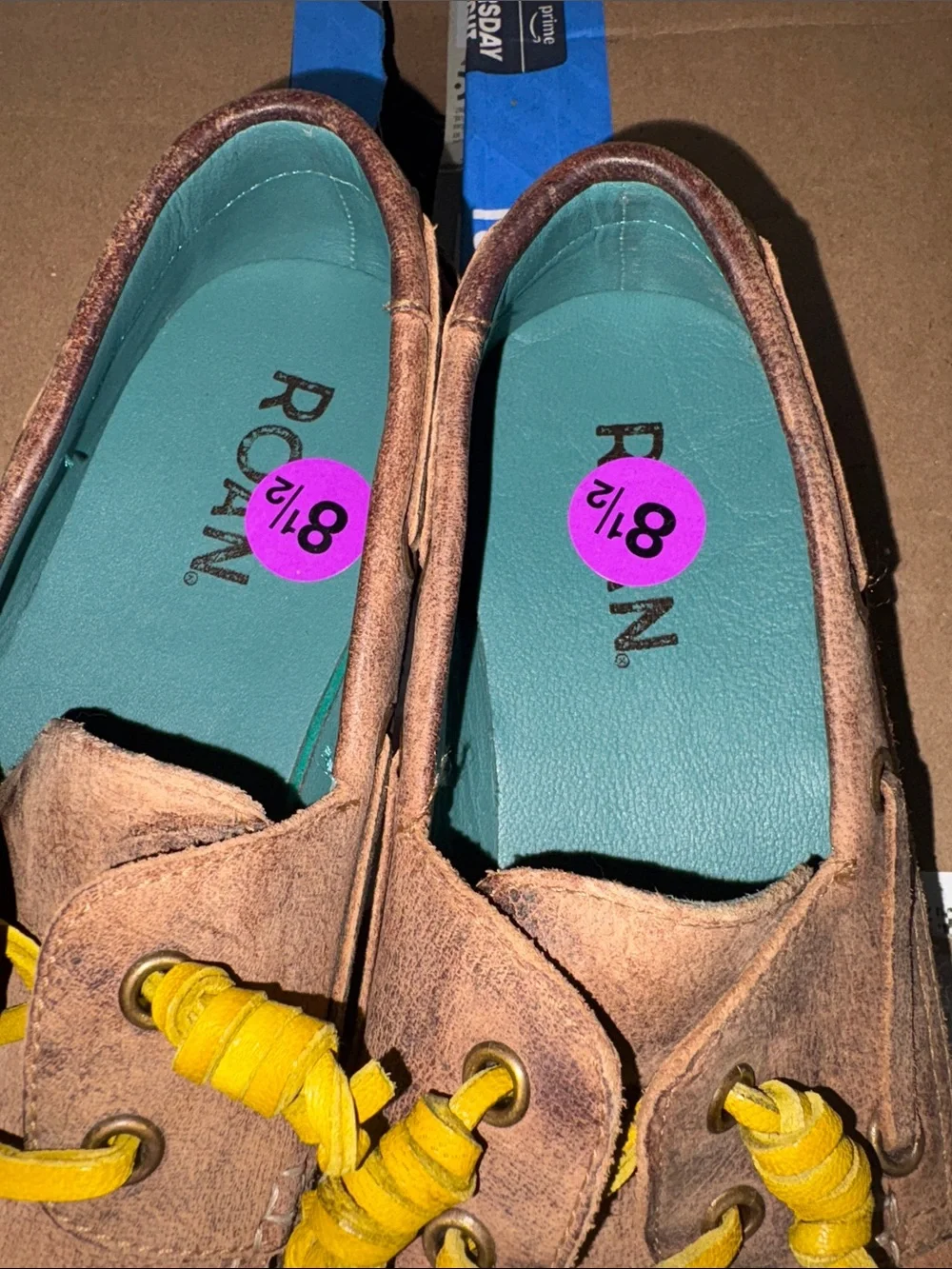 Men's Roan Boat Shoes with Yellow Laces size 8.5